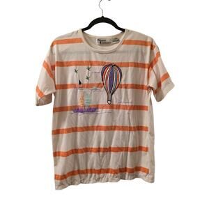 Vtg 80s Womens Western Connection Hot Air Balloon Embroidered Nautical Beachy